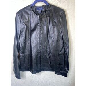 Charter Club Leather jacket coat Smooth Lined Full Zip evening Career Biker 8